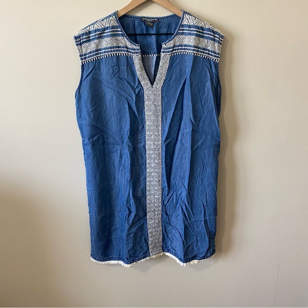 Chelsea & Theodore embroidered chambray dress Large boho natural beachy western